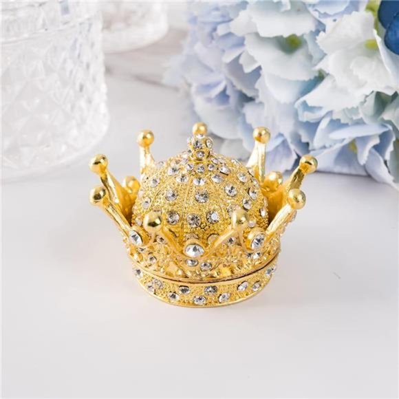 HandPainted Gold Crown Figurine Jewelry TrinketBox Wedding Favor Gift RingHolder - Picture 6 of 6